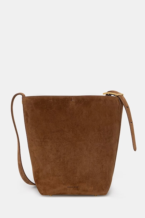 Anine Bing ELLY MEDIUM BUCKET BAG SUEDE - TOBACCO torebka damska zamszowa brązowa A.13.12209.BWN02