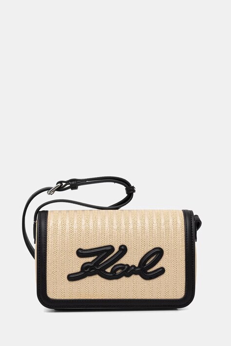 Karl Lagerfeld torebka crossbody damska pleciona K/SIGNATURE beżowa B2W30089