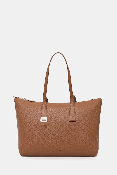 Furla torebka shopper damska skórzana Olivia L Tote brązowa WB01940