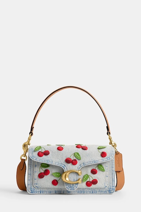 Coach сумка crossbody для женщин кожаная Cherry Embroidered Denim Tabby 26 голубая CDZ32