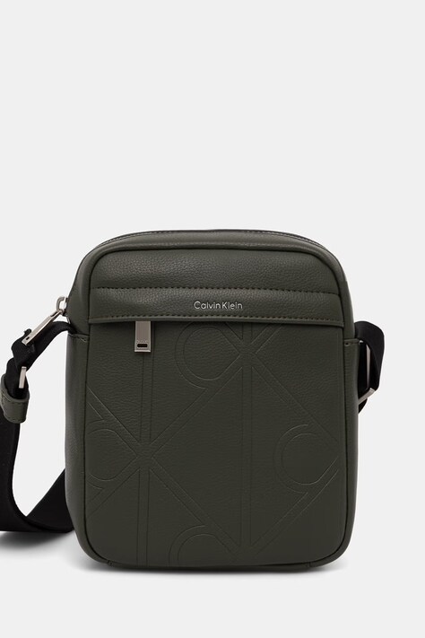 Calvin Klein taška cez rameno pánska z imitácie kože zelená LV04D3331G