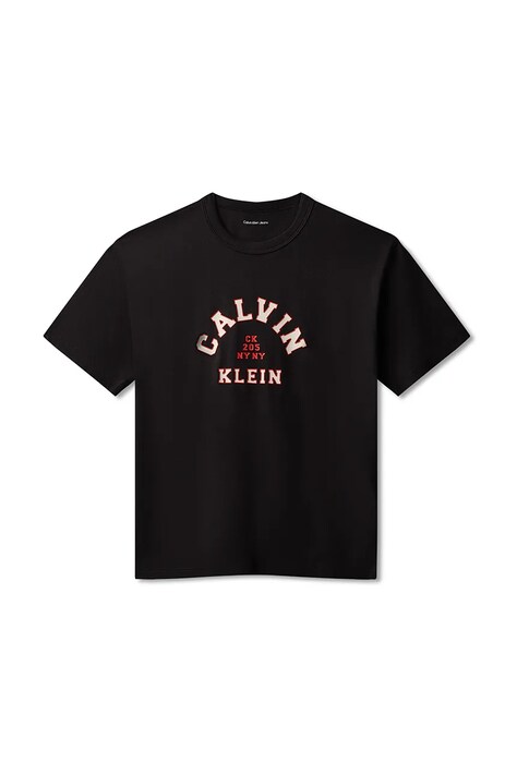 Calvin Klein Jeans t-shirt bawełniany dziecięcy kolor czarny z nadrukiem IB0IB02637