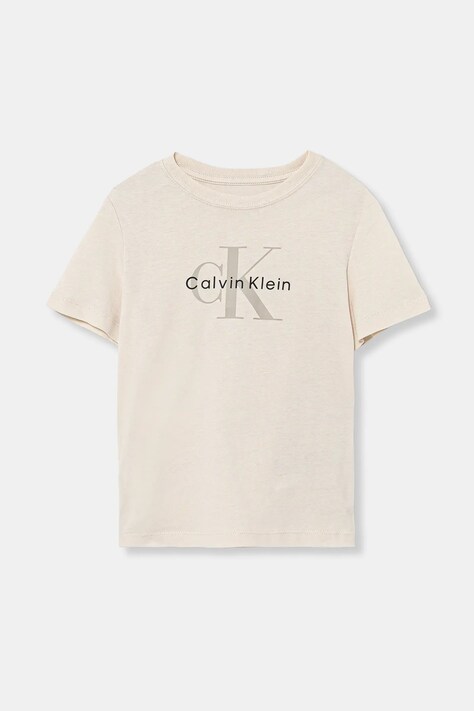 Calvin Klein Jeans t-shirt bawełniany dziecięcy kolor beżowy z nadrukiem IU0IU00715