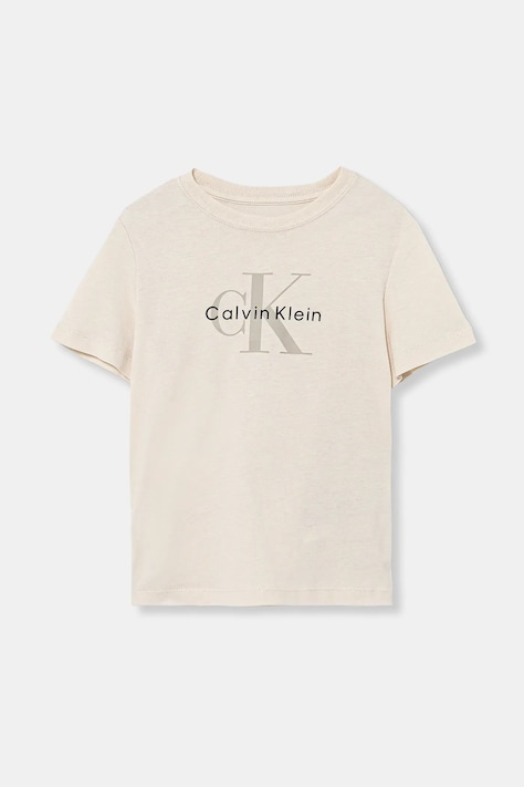 Dječja pamučna majica kratkih rukava Calvin Klein Jeans boja: bež, s tiskom, IU0IU00715