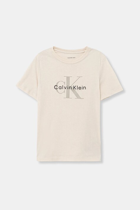 Calvin Klein Jeans t-shirt bawełniany dziecięcy kolor beżowy z nadrukiem IU0IU00715