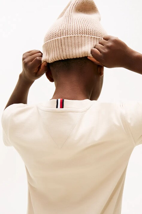 Tommy Hilfiger t-shirt bawełniany dziecięcy kolor beżowy z nadrukiem KB0KB10051