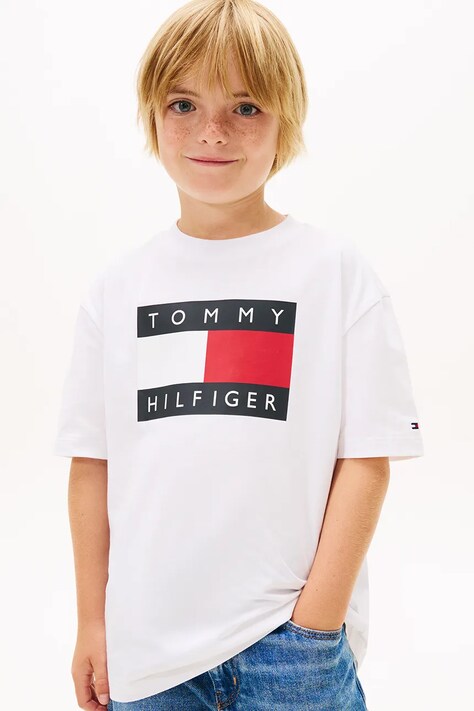 Tommy Hilfiger tricou de bumbac pentru copii culoarea alb, cu imprimeu, KB0KB10340