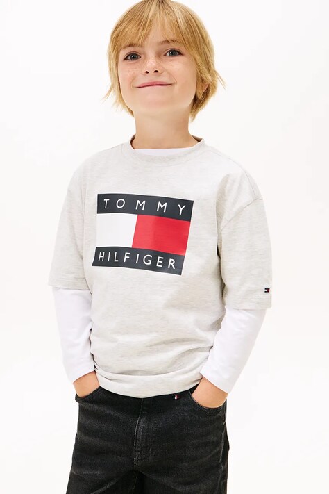 Tommy Hilfiger t-shirt bawełniany dziecięcy kolor szary z nadrukiem KB0KB10340