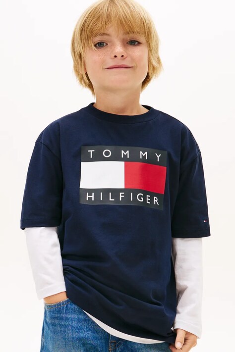 Tommy Hilfiger t-shirt bawełniany dziecięcy kolor granatowy z nadrukiem KB0KB10340