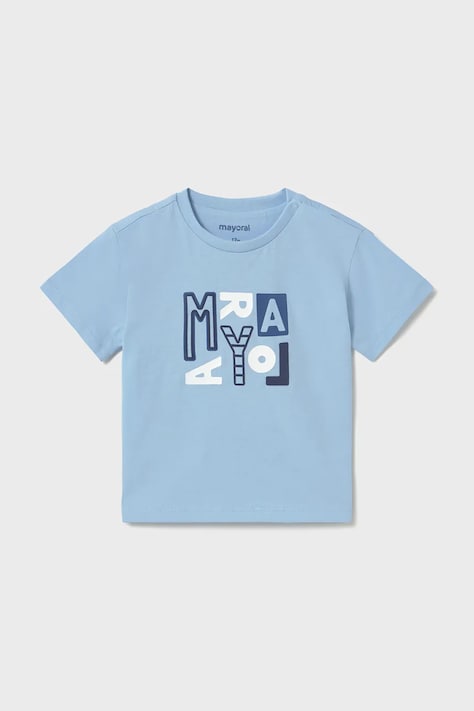 Mayoral t-shirt bawełniany dziecięcy kolor niebieski z aplikacją 106