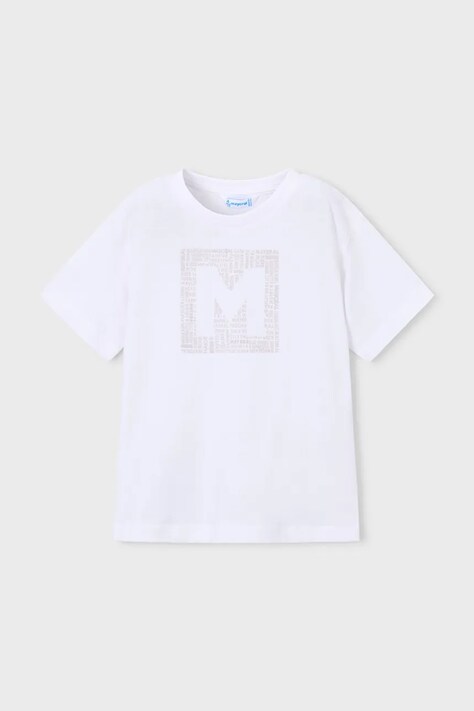 Mayoral t-shirt bawełniany dziecięcy kolor biały z nadrukiem 170