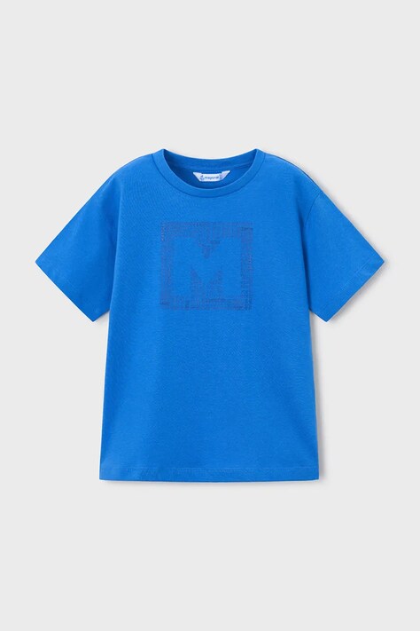 Mayoral t-shirt bawełniany dziecięcy kolor niebieski z nadrukiem 170