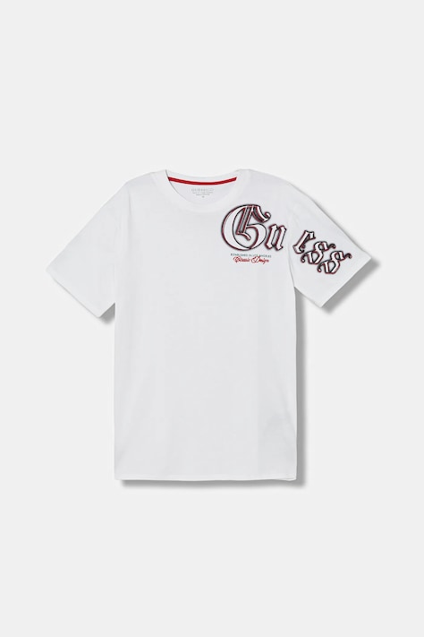 Детска памучна тениска Guess в бяло с принт L6RI12 K8HM4