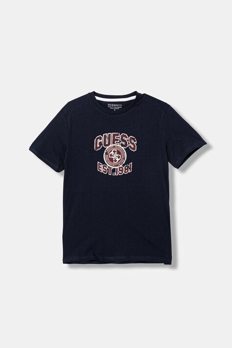 Guess t-shirt bawełniany dziecięcy kolor granatowy z nadrukiem L6RI13 K8HM4