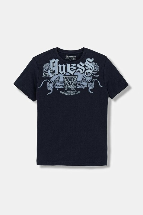 Guess t-shirt bawełniany dziecięcy kolor granatowy z nadrukiem L6RI21 K8HM4
