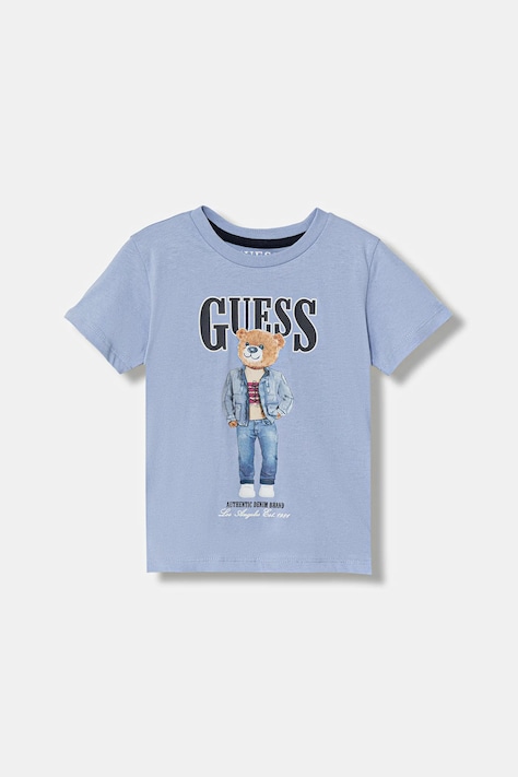 Guess t-shirt bawełniany dziecięcy kolor niebieski z nadrukiem N6RI05 K8HM4