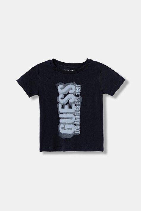 Guess t-shirt bawełniany niemowlęcy kolor granatowy z aplikacją N6RI11 K8HM4