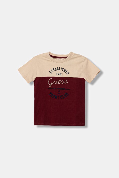Guess t-shirt bawełniany dziecięcy kolor bordowy z aplikacją N6RI16 K8HM4