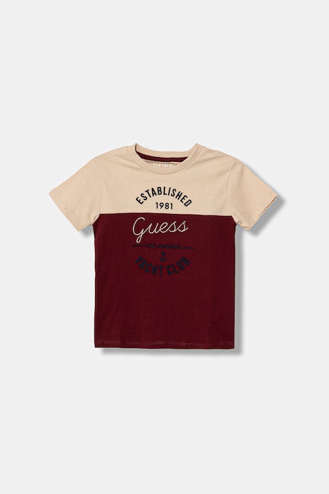 Guess t-shirt bawełniany dziecięcy kolor bordowy z aplikacją N6RI16 K8HM4