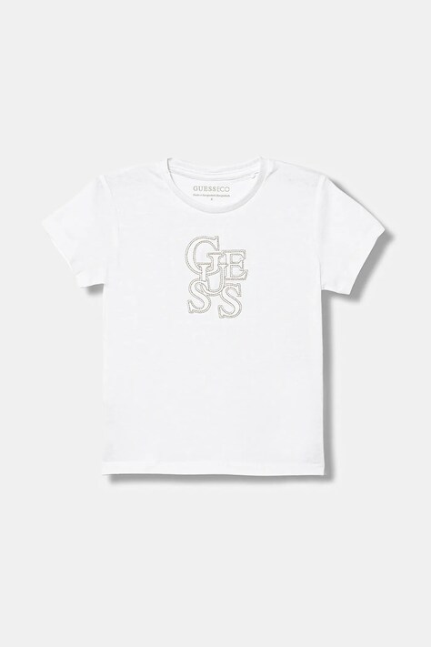 Guess t-shirt bawełniany dziecięcy kolor biały z aplikacją N6RI17 K8HM4