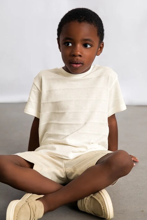 Mayoral t-shirt dziecięcy kolor beżowy gładki 3061