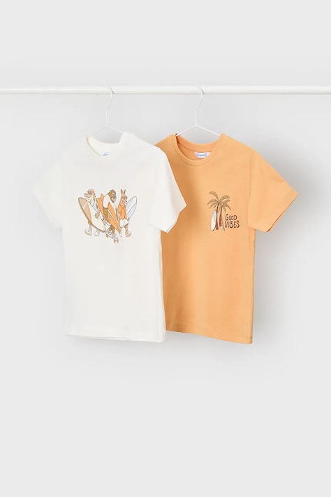 Mayoral t-shirt bawełniany dziecięcy 2-pack kolor pomarańczowy z nadrukiem 3063