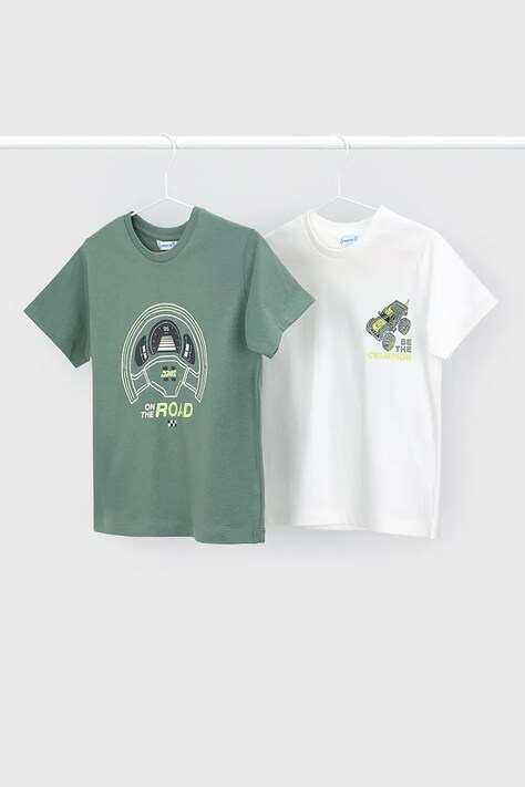 Mayoral t-shirt bawełniany dziecięcy 2-pack kolor zielony z nadrukiem 3063