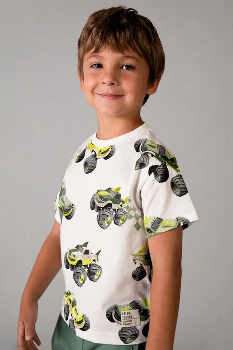 Mayoral t-shirt bawełniany dziecięcy kolor biały wzorzysty 3068