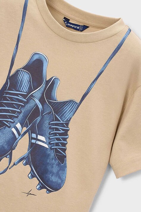 Mayoral t-shirt bawełniany dziecięcy kolor beżowy z nadrukiem 3075