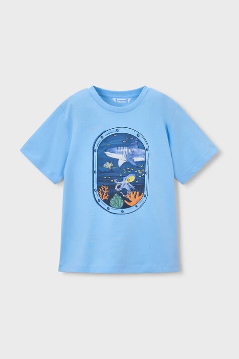 Mayoral t-shirt bawełniany dziecięcy kolor niebieski z nadrukiem 3079
