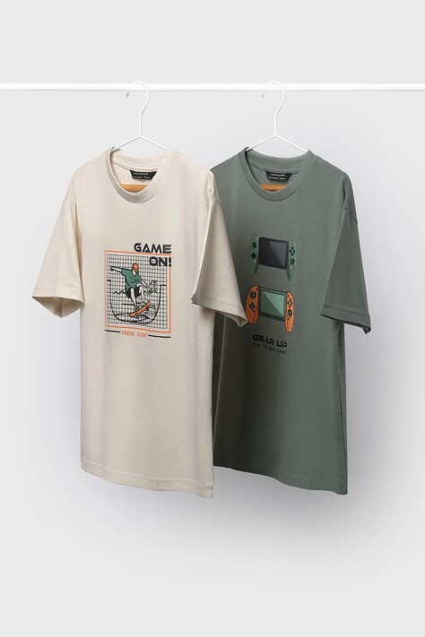 Mayoral t-shirt bawełniany dziecięcy 2-pack kolor beżowy z nadrukiem 6040