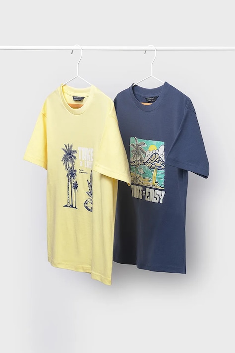 Παιδικό βαμβακερό μπλουζάκι Mayoral 2-pack χρώμα: κίτρινο, 6040