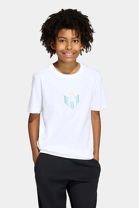 Παιδικό βαμβακερό μπλουζάκι adidas Performance MESSI χρώμα: άσπρο, KB9472