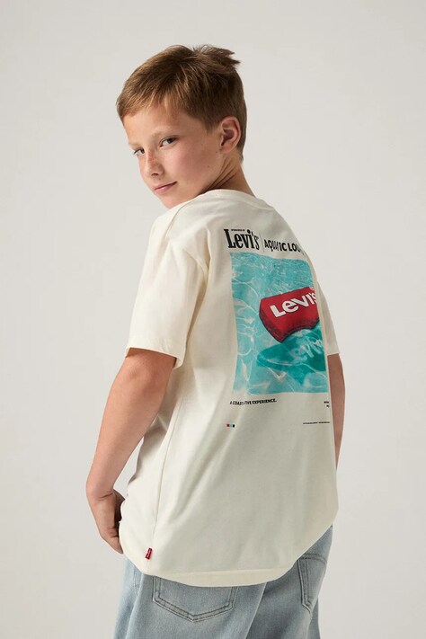 Levi's t-shirt dziecięcy AQUATIC LOUNGE TEE kolor beżowy z nadrukiem 9ER095