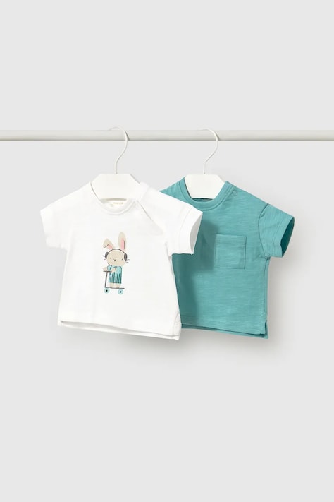 Mayoral Newborn tricou din bumbac pentru bebeluși 2-pack culoarea alb, cu imprimeu, 1074