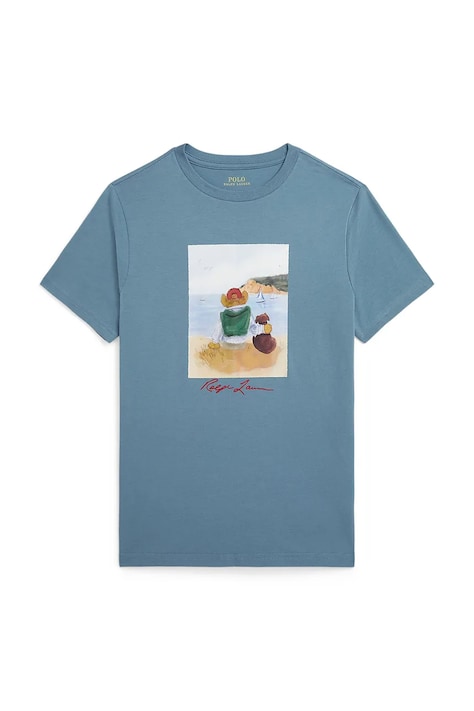 Detské bavlnené tričko Polo Ralph Lauren modrá farba, s potlačou, 323A12424001