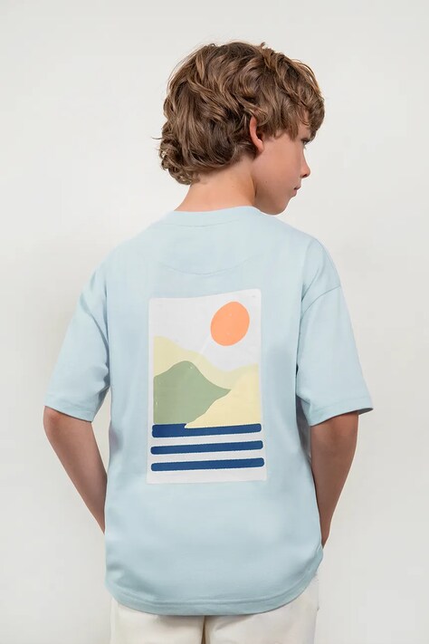 Mayoral t-shirt bawełniany dziecięcy kolor niebieski z nadrukiem 6045