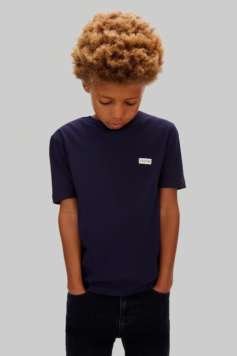 Calvin Klein Jeans T-shirt dziecięcy bawełniany niebieski LVCKSJA08B