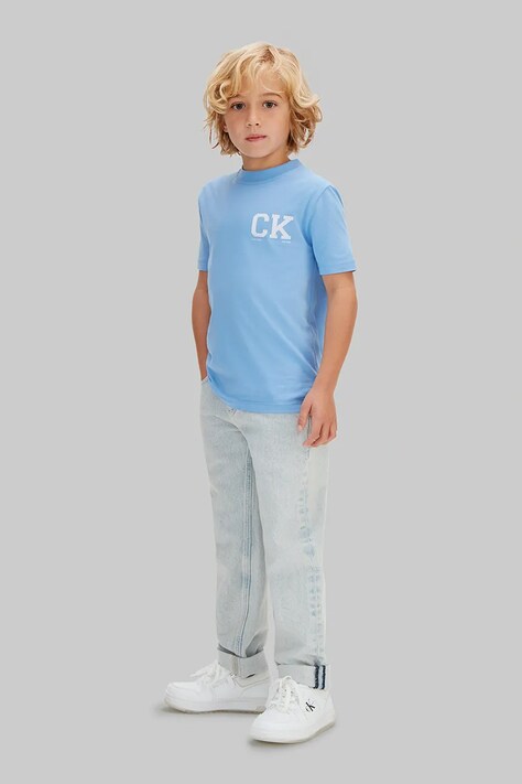 Calvin Klein Jeans T-shirt dziecięcy bawełniany niebieski LVCKSJA09B
