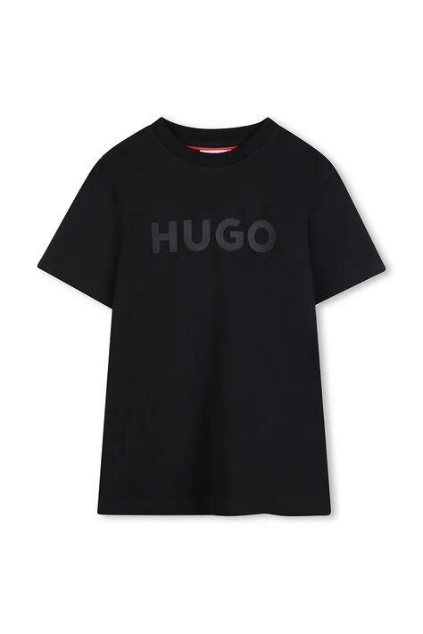 HUGO t-shirt bawełniany dziecięcy kolor czarny z nadrukiem G01014