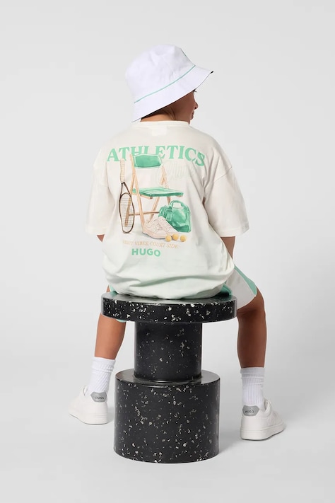 Detské bavlnené tričko HUGO béžová farba, s potlačou, G01023