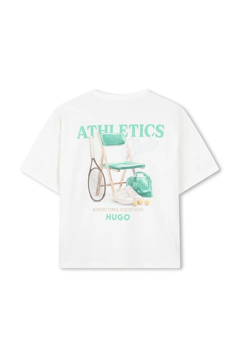 HUGO t-shirt bawełniany dziecięcy kolor beżowy z nadrukiem G01023