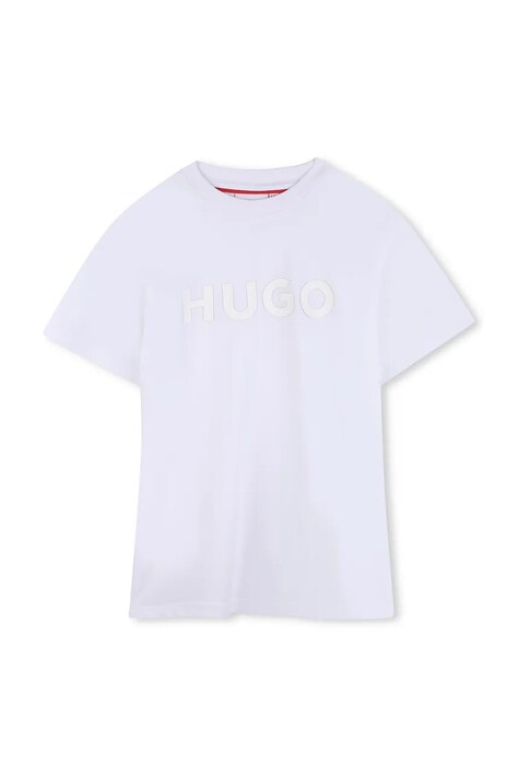 HUGO t-shirt bawełniany dziecięcy kolor biały z nadrukiem G01014