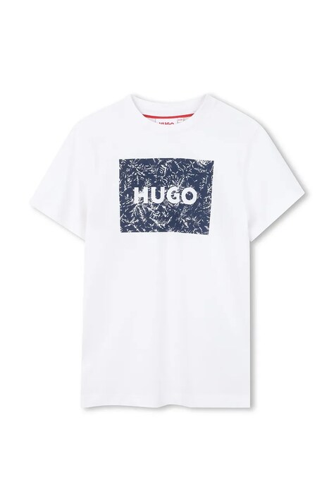 HUGO t-shirt bawełniany dziecięcy kolor biały z nadrukiem G01020