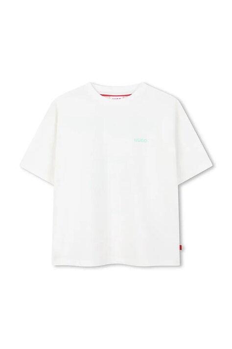 Детская хлопковая футболка HUGO цвет бежевый с принтом G01023