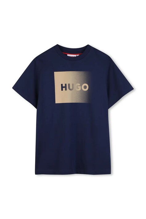 HUGO t-shirt bawełniany dziecięcy kolor granatowy z nadrukiem G01019