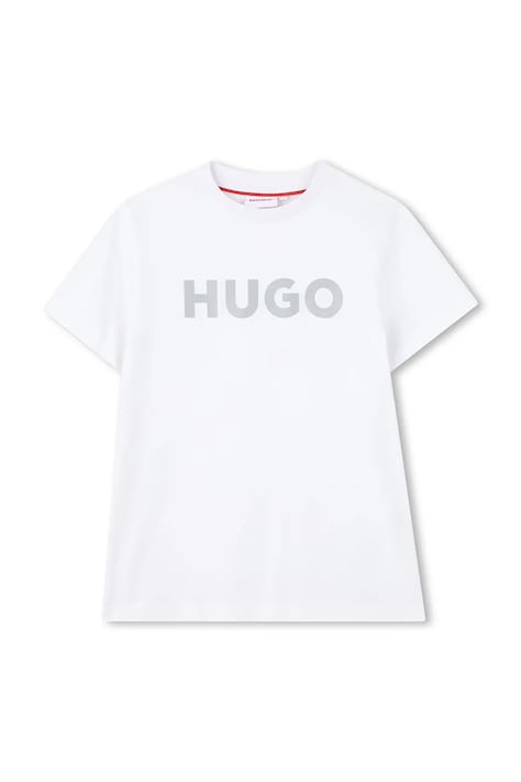 Детская хлопковая футболка HUGO цвет белый с принтом G01016