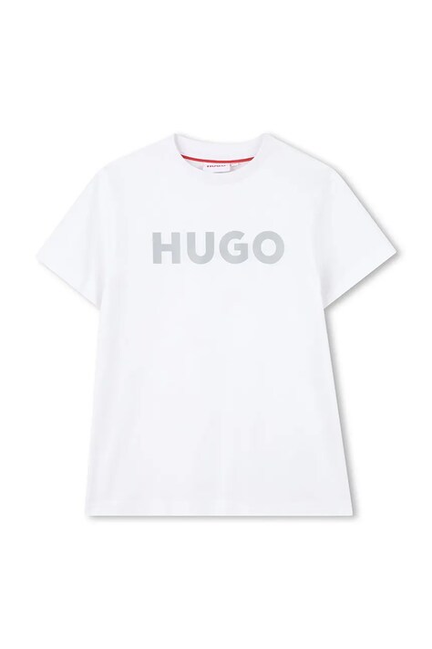 Детская хлопковая футболка HUGO цвет белый с принтом G01016