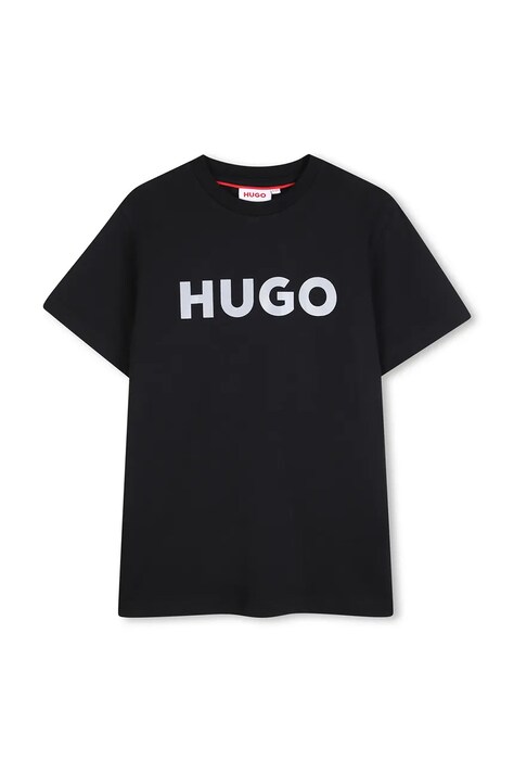 HUGO t-shirt bawełniany dziecięcy kolor czarny z nadrukiem G01016