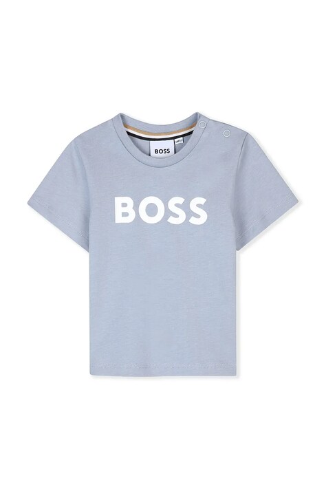 BOSS t-shirt bawełniany niemowlęcy kolor niebieski z nadrukiem J52712